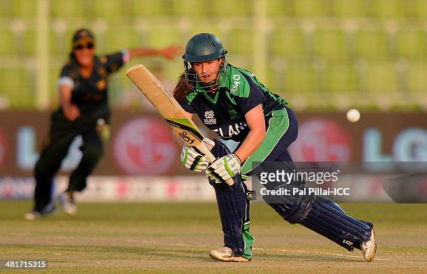 Isobel Joyce of Ireland bats during the ICC Women's World Twenty20 match between Pakistan Women and Ireland Women played at Sylhet International...