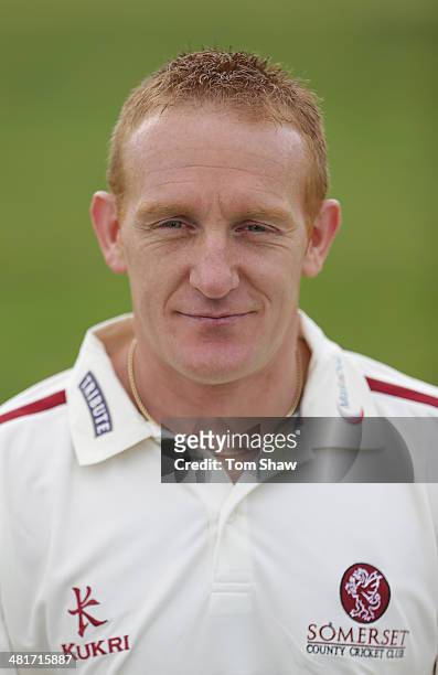 Steve Kirby of Somerset poses for a picture during the Somerset County Cricket Club Photocall at the County Ground on March 31, 2014 in Taunton,...