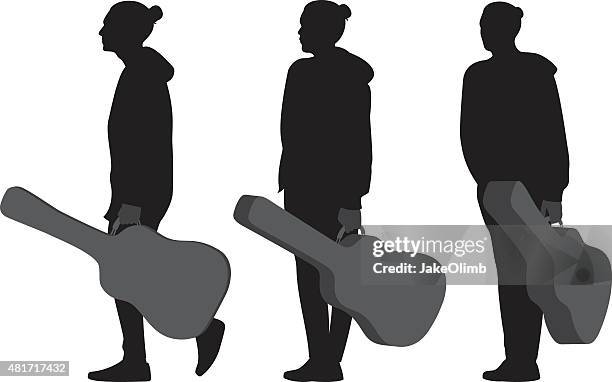 ilustrações de stock, clip art, desenhos animados e ícones de silhuetas homem segurando estojo de viola - música acústica