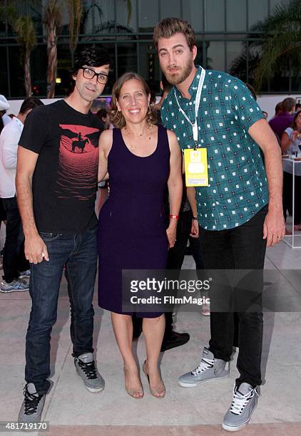 Susan Wojcicki, CEO of YouTube poses with YouTubers Charles Lincoln 'Link' Neal and Rhett James Maclaughlan of 'Rhett and Link' at #VidCon at Anaheim...