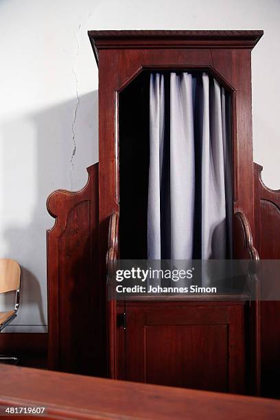 The confessional box inside the prison church of the Landsberg prison, where former FC Bayern Muenchen president Uli Hoeness will serve his...