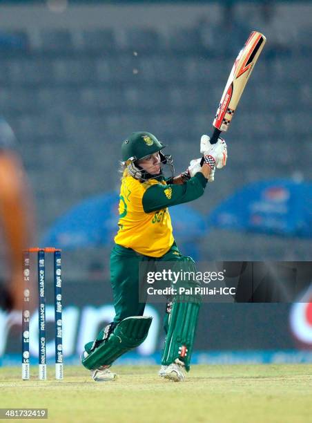 Mignon Du Preez captain of South Africa bats during the ICC Women's World Twenty20 match between New Zealand Women and South Africa Women played at...