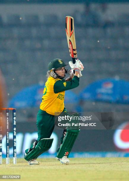 Mignon Du Preez captain of South Africa bats during the ICC Women's World Twenty20 match between New Zealand Women and South Africa Women played at...