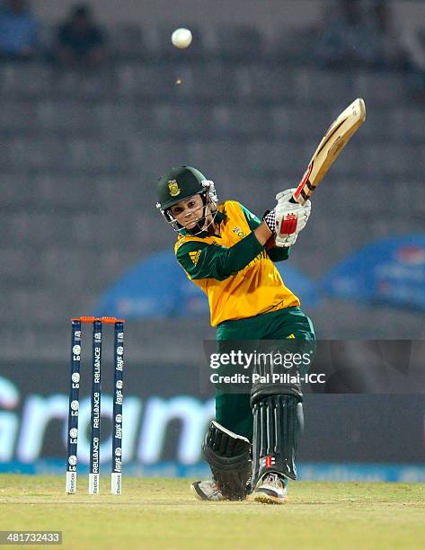 Dane Van Niekerk of South Africa bats during the ICC Women's World Twenty20 match between New Zealand Women and South Africa Women played at Sylhet...