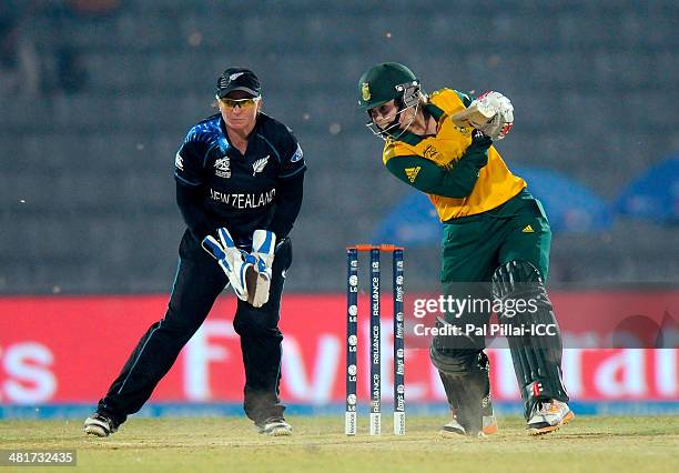 Dane Van Niekerk of South Africa bats during the ICC Women's World Twenty20 match between New Zealand Women and South Africa Women played at Sylhet...