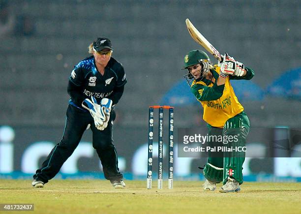 Mignon Du Preez captain of South Africa bats during the ICC Women's World Twenty20 match between New Zealand Women and South Africa Women played at...