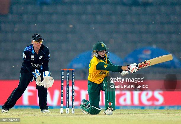 Mignon Du Preez captain of South Africa bats during the ICC Women's World Twenty20 match between New Zealand Women and South Africa Women played at...