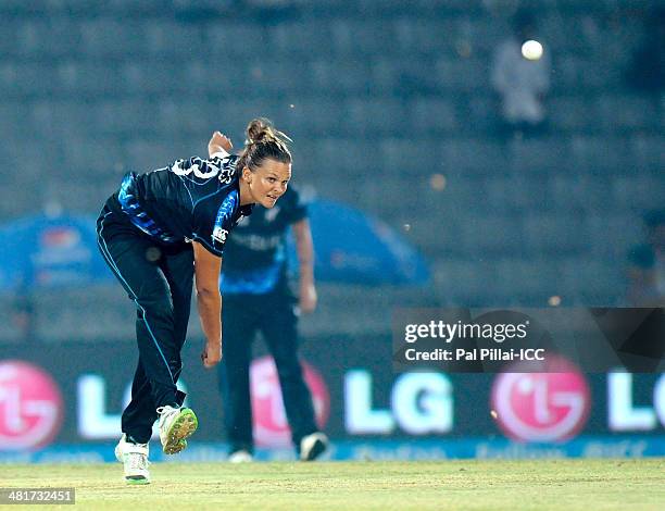 Suzie Bates captain of New Zealand bowls during the ICC Women's World Twenty20 match between New Zealand Women and South Africa Women played at...