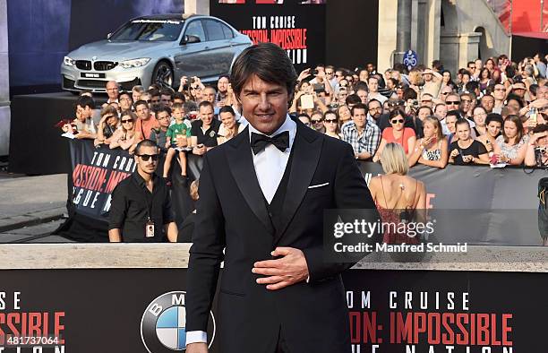 Tom Cruise poses at the world premiere for the film 'Mission Impossible - Rogue Nation' at Staatsoper on July 23, 2015 in Vienna, Austria.