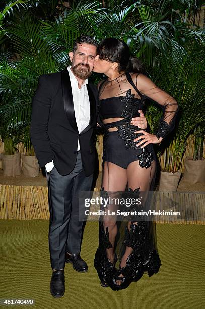 Salvo Nicosia and Michelle Rodriguez attend the Cocktail reception during The Leonardo DiCaprio Foundation 2nd Annual Saint-Tropez Gala at Domaine...