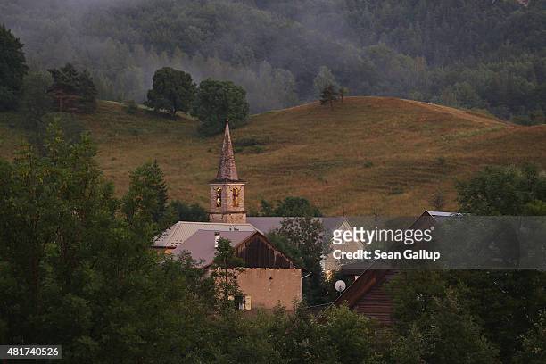 St. Marthe's Church stands the day before a burial ceremony for the last victims of the Germanwings aircraft crash on July 23, 2015 in Le Vernet,...