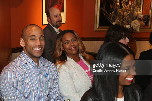 Dahntay Jones and Kristi Henderson attend the #GetCoveredTour press conference at Sylvia's on March 28, 2014 in New York City.