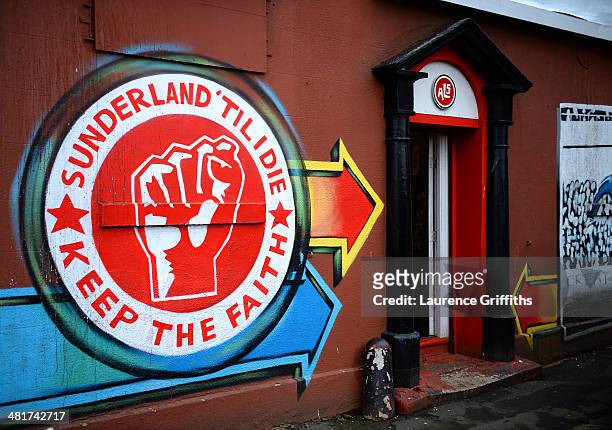 Mural is seen prior to kickoff during the Barclays Premier League match between Sunderland and West Ham United at the Stadium of Light on March 31,...