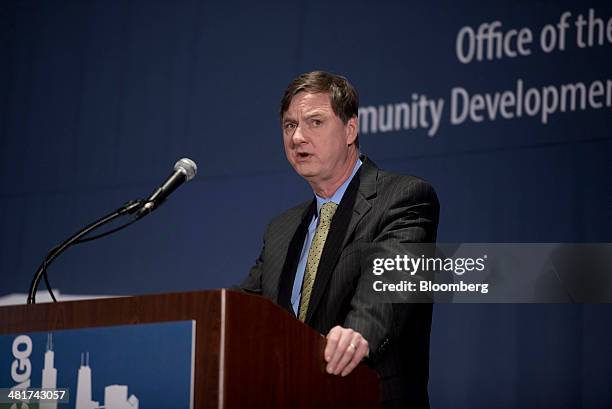 Charles Plosser, chairman of the Federal Reserve Bank of Chicago, speaks during the 2014 National Interagency Community Reinvestment Conference at...