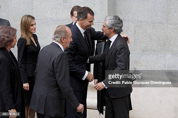 Queen Sofia of Spain, Princess Letizia of Spain , King Juan Carlos of Spain , Prince Felipe of Spain and Adolfo Suarez Illana arrive to the state...