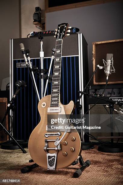 Vintage 1956 Gibson Les Paul Goldtop belonging to Pink Floyd guitarist David Gilmour, known as The Black Strat, taken on December 5, 2014.