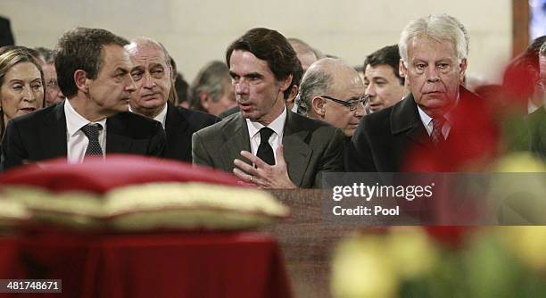 Former Prime Ministers Jose Luis Rodriguez Zapatero , Jose Maria Aznar and Felipe Gonzalez attend the state funeral ceremony for former Spanish prime...