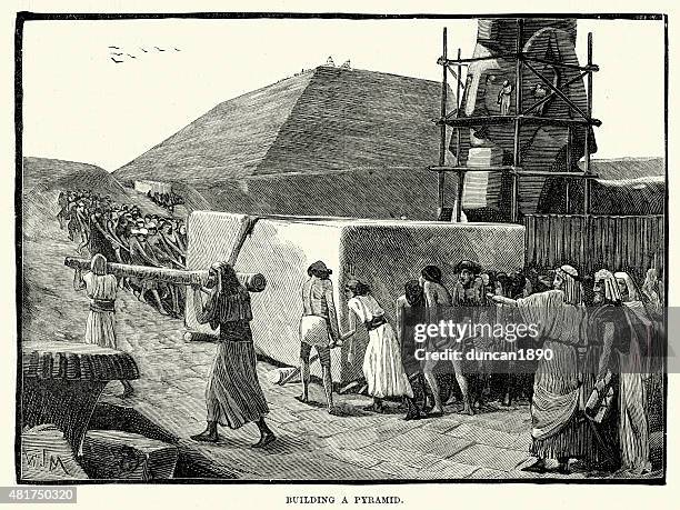 ancient egyptians building a pyramid - pyramid stock illustrations