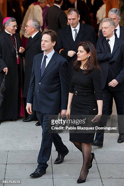 British Deputy Prime Minister and Leader of the Liberal Democrats Nick Clegg and his wife Miriam Gonzalez Durantez leave the state funeral ceremony...