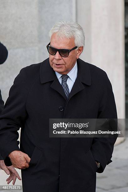 Former prime minister Felipe Gonzalez leaves the state funeral ceremony for former Spanish prime minister Adolfo Suarez at the Almudena Cathedral on...