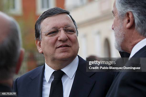 President of the European Commission Jose Manuel Durao Barroso leaves the state funeral ceremony for former Spanish prime minister Adolfo Suarez at...