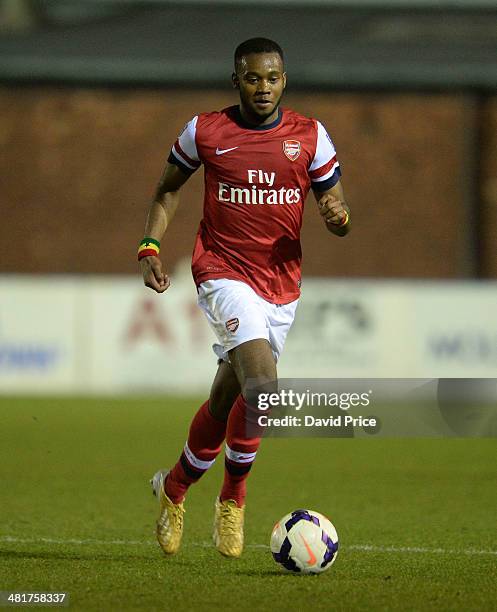 Zak Ansah of Arsenal during the match between Bolton Wanderers U21 and Arsenal U21 in the Barclays Premier U21 League on March 31, 2014 in Lancaster,...