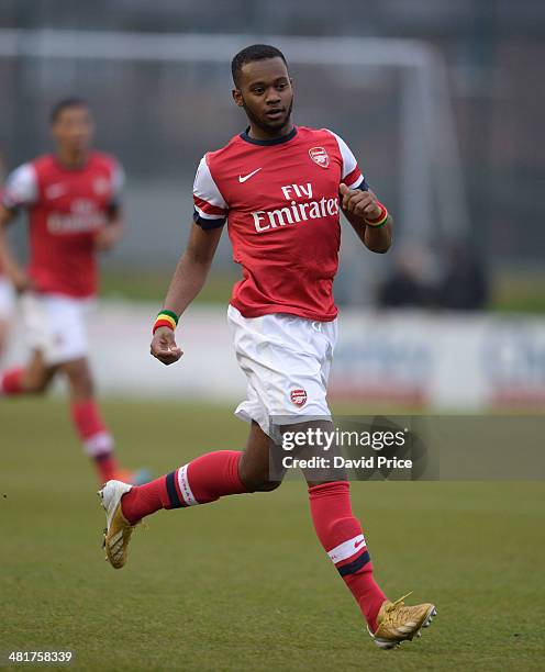 Zak Ansah of Arsenal during the match between Bolton Wanderers U21 and Arsenal U21 in the Barclays Premier U21 League on March 31, 2014 in Lancaster,...