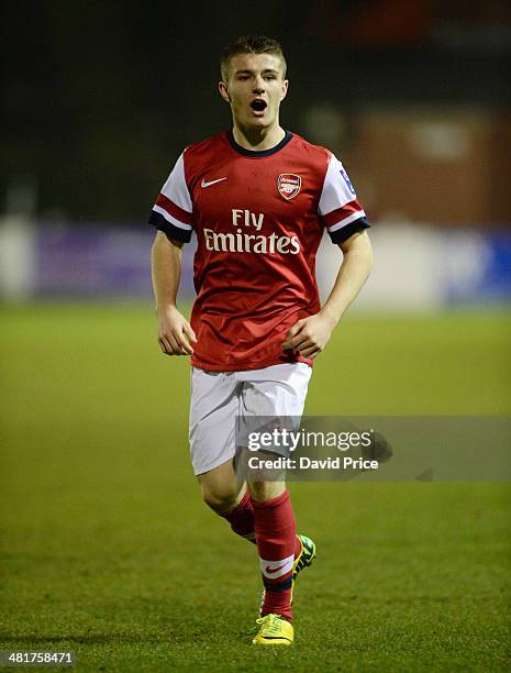 Daniel Crowley of Arsenal in action during the match between Bolton Wanderers U21 and Arsenal U21 in the Barclays Premier U21 League on March 31,...