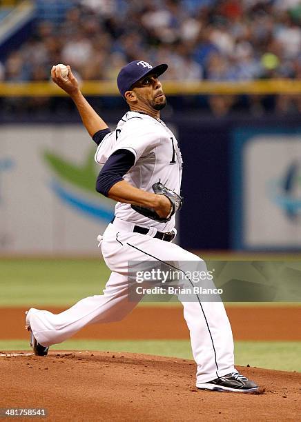 David Price of the Tampa Bay Rays pitches during the first inning of a game against the Toronto Blue Jays on Opening Day on March 31, 2014 at...