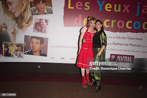 Julie Depardieu and Emmanuelle Beart attend the 'Les Yeux Jaunes Des Crocodiles' Paris Premiere at Cinema Gaumont Marignan on March 31, 2014 in...