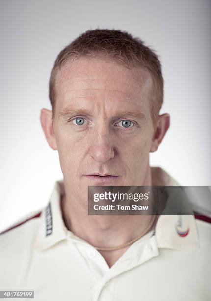 Steve Kirby of Somerset poses for a portrait during the Somerset County Cricket Club Photocall at the County Ground on March 31, 2014 in Taunton,...