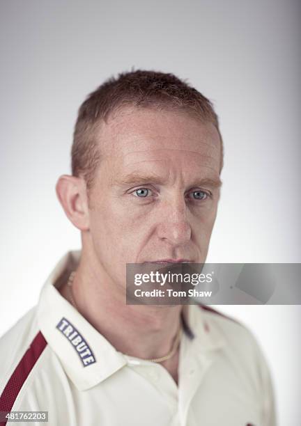 Steve Kirby of Somerset poses for a portrait during the Somerset County Cricket Club Photocall at the County Ground on March 31, 2014 in Taunton,...