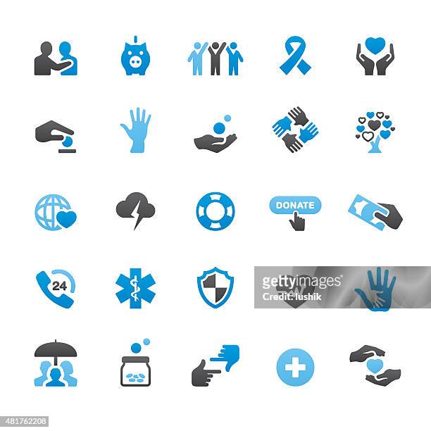 charity and relief work related vector icons - 24 7 stock illustrations