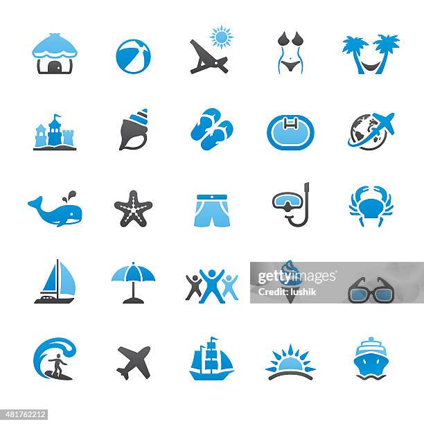 ilustraciones, imágenes clip art, dibujos animados e iconos de stock de con iconos de vacaciones de verano vector - caracola