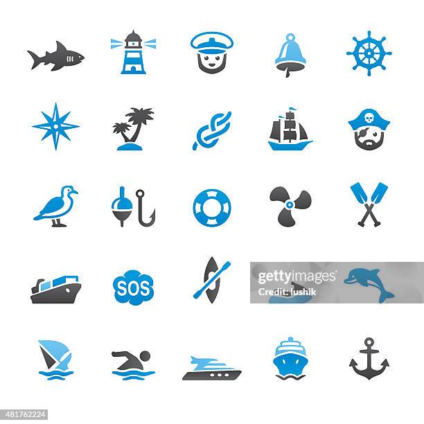 stockillustraties, clipart, cartoons en iconen met nautical and marine related vector icons - pirate boat