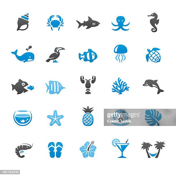 bildbanksillustrationer, clip art samt tecknat material och ikoner med beaches and sea life related vector icons - tropikfågel