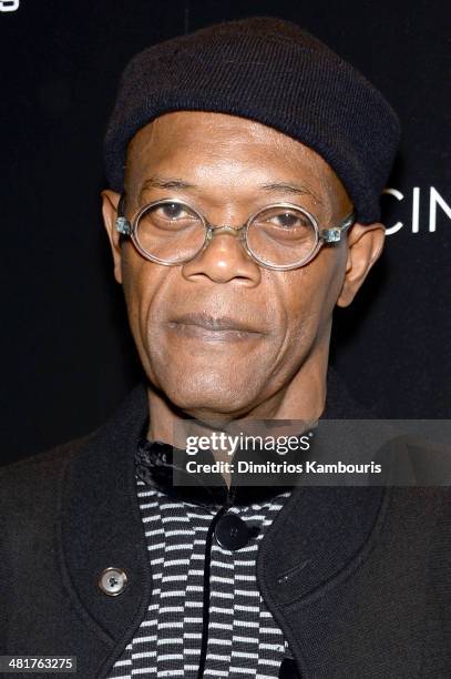 Samuel L. Jackson attends The Cinema Society & Gucci Guilty screening of Marvel's "Captain America: The Winter Soldier" at Tribeca Grand Hotel on...