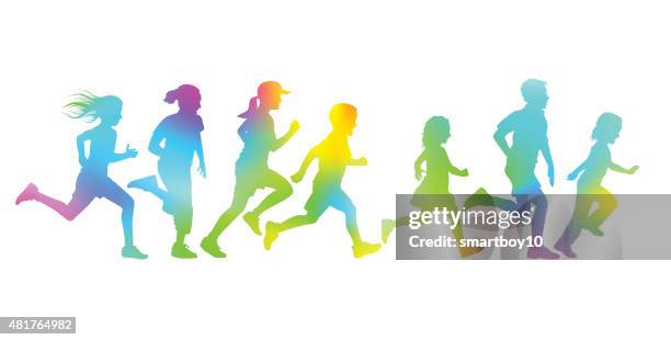 children running - running in silhouette stock illustrations