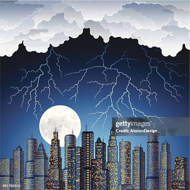 thunder at night sky - dark clouds lightning stock illustrations