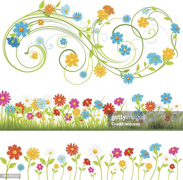 frühling blumen - blumenbeet stock-grafiken, -clipart, -cartoons und -symbole