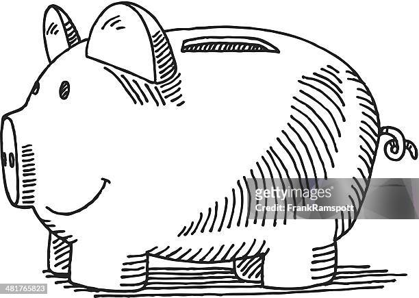 sparschwein-zeichnung - sparschwein stock-grafiken, -clipart, -cartoons und -symbole