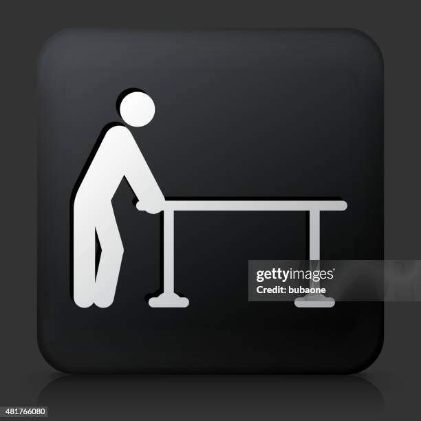 black square button with table & stick figure - table black background stock illustrations