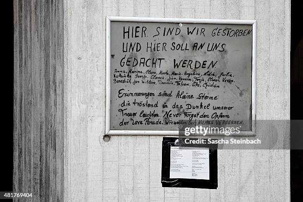 General view of the makeshift memorial to victims of the Love Parade disaster on its fifth anniversary on July 24, 2015 in Duisburg, Germany. The...