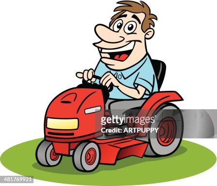Cartoon Guy Driving Ride On Mower High-Res Vector Graphic - Getty Images