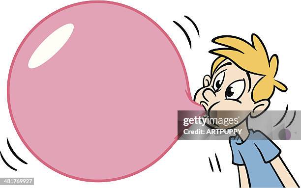 boy with bubblegum bubble - bubble gum bubble stock illustrations