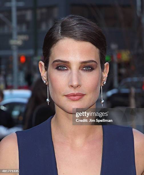 Actress Cobie Smulders attends The Cinema Society Screening of "Captain America: The Winter Soldier" Screening at Tribeca Grand Hotel on March 31,...