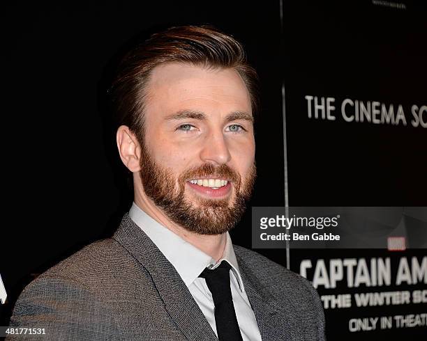 Actor Chris Evans attends The Cinema Society & Gucci Guilty screening of Marvel's "Captain America: The Winter Soldier" at Tribeca Grand Hotel on...
