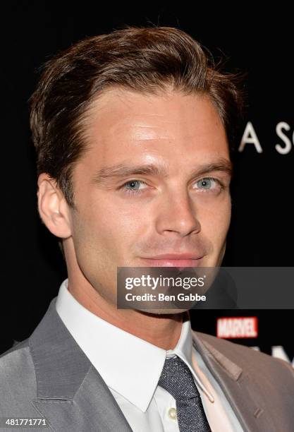 Actor Sebastian Stan attends The Cinema Society & Gucci Guilty screening of Marvel's "Captain America: The Winter Soldier" at Tribeca Grand Hotel on...