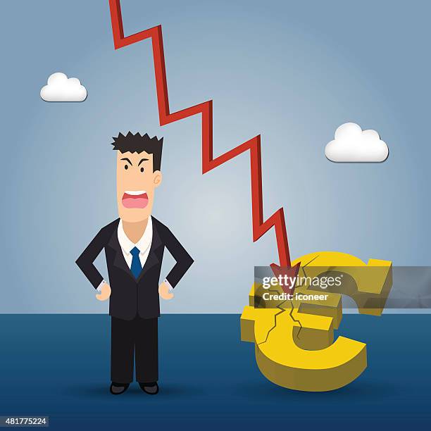 angry business man with euro symbolizing crisis on background - standing on end stock illustrations