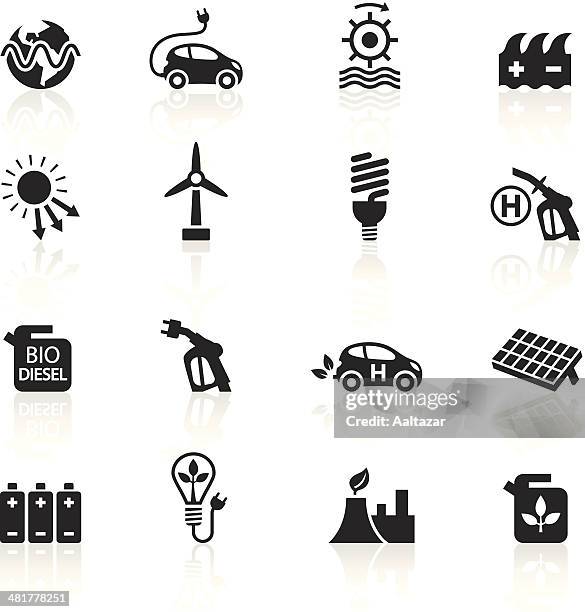 stockillustraties, clipart, cartoons en iconen met black symbols - alternative energy - zonne energiecentrale